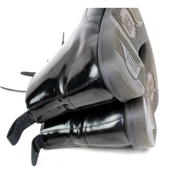 Dr. Martens SHINY BLACK LEATHER LOW HEEL LACE UP ROUND TOE ANKLE BOOTS Sz 7/38 - Picture 8 of 11